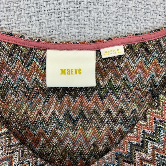 Maeve Anthropologie Westwater Dress Womens Med Chevron Knit Flounce Hem Boho - Picture 3 of 9